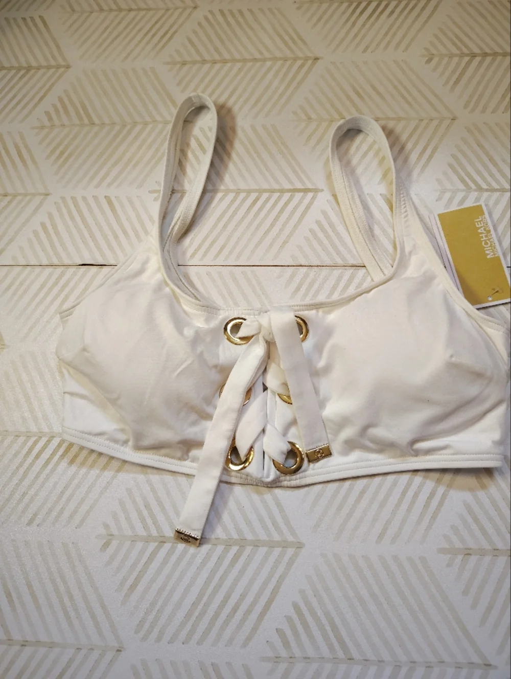 Nwt Michael Kors White Lace-Up Bikini Top‎ Large